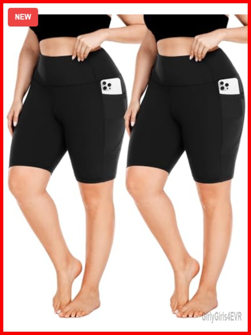 Plus Size Biker Shorts High Waist Tummy Control with Pockets Workout Yoga
